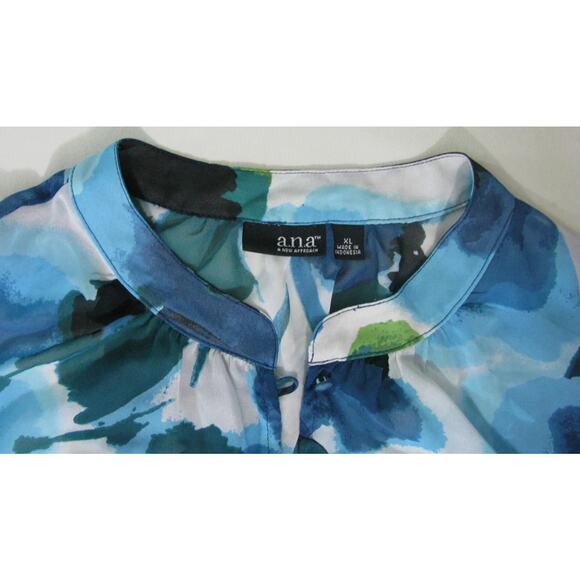 A.N.A. WOMEN'S 3/4 WATERCOLOR PRINT SPLIT KEY PEASANT SMOCKED BLOUSE SIZE XL-EUC - Picture 9 of 11